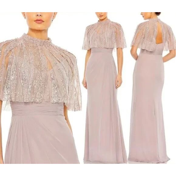 Mac Duggal Pink Sleeveless Embellished Cape Formal Gown 20467 Sz 16 Nwt Rose